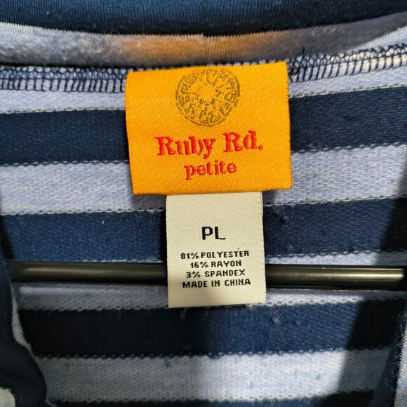 Ruby Red Size Petite Large Navy Blue Cowl Neck Stripe Top - Picture 2 of 4